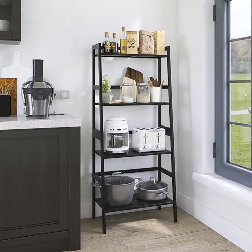 HITNET-Ladder-Shelf-Black-Bamboo-Bookshelf-4-Tier-Bathroom-Storage-Shelf-Unit-Plant-Stand-Freestanding-Open-Bookcase-for-Home-Office HITNET Ladder Shelf Black Bamboo Bookshelf 4 Tier Bathroom Storage Shelf Unit Plant Stand Freestanding Open Bookcase for Home Office