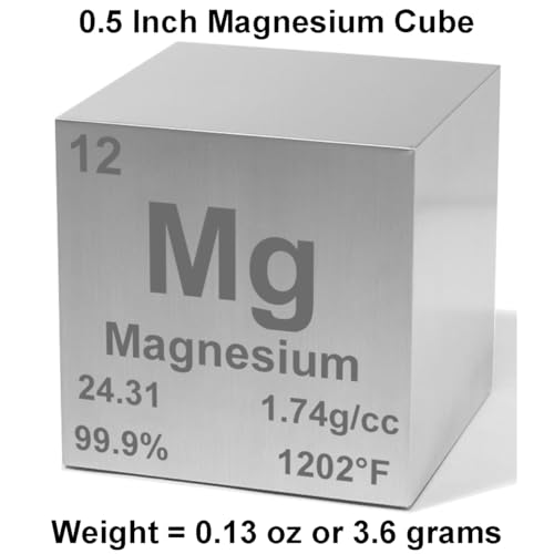 Image of Magnesium 0.5 inch Metal Density Cube - 99.9% Pure Element for Chemistry - Periodic Table Design Educational Scientific Elemental Specimen