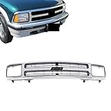 Titanium Plus Autoparts Front Gray Grille Grill Chrome Compatible For Chevy 1994-1997 S10 Base LS SS ZR2 1996-1997 Blazer LS Fits 15672329 GM1200383