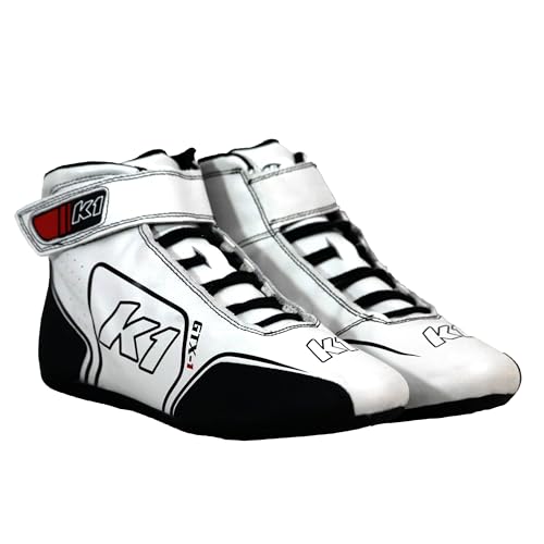 GTX-1 Adult Soft Leather Nomex® Racing Shoes - SFI 3.3/5 White Black, Size 11.5