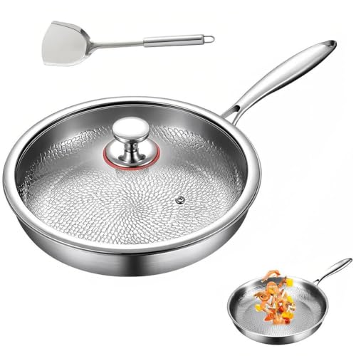 TUPOSTAR SartéN Multifuncional De Titanio, SartéN Premium De Titanio Sin Revestimiento, SartéN Antiadherente, Disponible para Cocinas De InduccióN Y Campanas Extractoras De Gas,with Lid,28cm