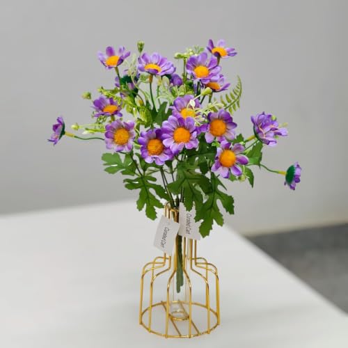 Image of CURATED CART Artificial Daisy Flowers - 1 Bunch of Small Flowers, 30 cm Tall with 10 Flower Heads per Stem - UV Resistant Plastic Plants for Indoor & Outdoor Use - Home, Garden (No Vase) (Purple)