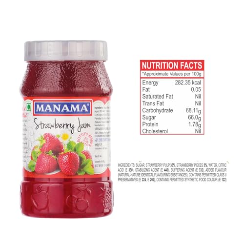 Image of Manama Strawberry Fruit Jam and Raspberry Fruit Jam 500GMS Each, Pack of 2