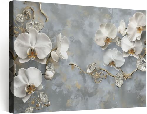 Cadre en bois impression sur toile orchidée - Tableau décoration murale