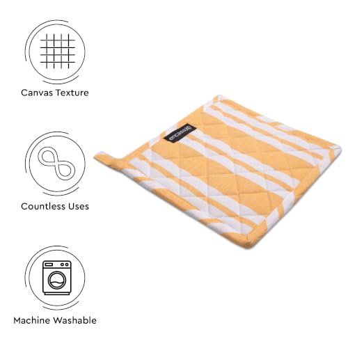 Image of Encasa XO Oven Microwave Pot Holders Trivets 21 cm (2 pc) for Kitchen Cooking & Baking - Heat Resistant, Thick & Safe, Protection of Hands from Hot Utensils, Grill, BBQ - Franca Yellow Stripes