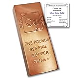 5 lb Copper Bar (Flat Style) .999 Pure Bullion with Periodic Table Element Design (5.00)