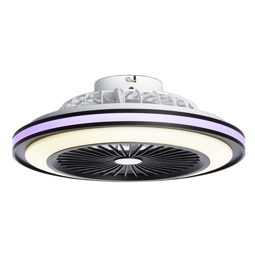 DUPI Ventilador de Techo con Luz Led RGB SLIM AIR | Función Verano e Invierno | 6 Velocidades | Mando a Distancia | Plafón 50 cm | Motor DC Silencioso | Aspas Reversibles | PVC | Negro
