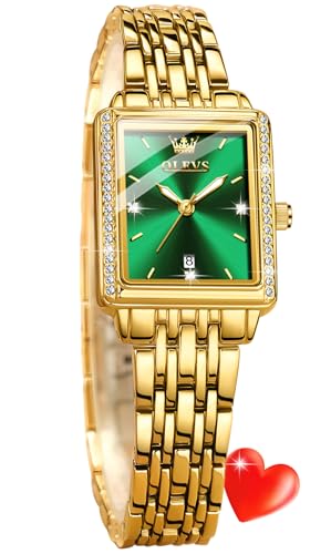 OLEVS Gold Watches for Women Original Luxury Small Square Diamond Wrist Watch Analog Quartz Stainless Steel Waterproof Stylish Ladies Watch Date OLEVS Gold Watches for Women Original Luxury Small Square Diamond Wrist Watch Analog Quartz Stainless Steel Waterproof Stylish Ladies Watch Date