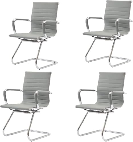 Image of HNY Leather Office Guest Chairs & Reception Chairs Set of 4, Modern Waiting Room Chairs with Arms, Desk Chair no Wheels with Sled Base for Waiting Room /Conference Room, Grey