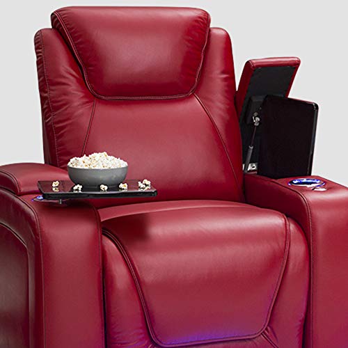 Seatcraft Equinox - Home Theater Seating - Top Grain Leather - Power Recline - Powered Headrest And Lumbar Support - Arm Storage - Usb Charging - Cup Holders - Single Recliner, Red #TOP2