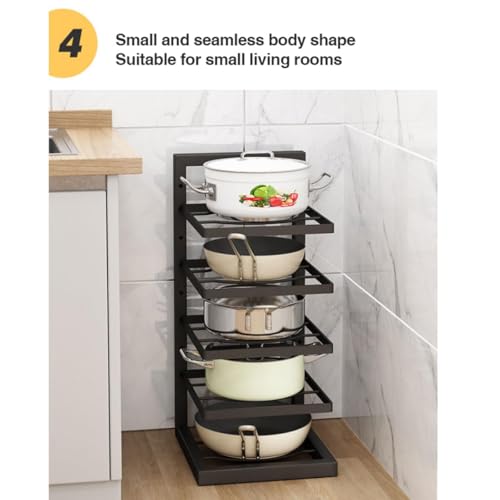 Image of Metal 4 Tier Heavy Duty Pan and Pot Organizer, Tiered Shelf Countertop Rack for Cabinet Adjustable Pot and Pan Organizer Rack, 18 in x 8 in x 8 in
