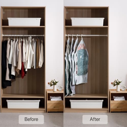 6 Pack Hanging Vacuum Storage Bags – 3 Medium & 3 Large, Space Saver Garment Bags with Hangers, Vacuum or Hand-Press Compression, Durable PE+PA Material, Airtight for Closet Organization4