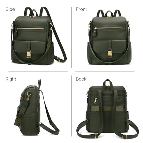 Image of KKXIU Backpack Purse for Women - PU Leather Ladies Backpack for Daily with Anti-Theft Lock Pocket, Small Daypack with Luggage Strap & Water Bottle Pockets (Green)