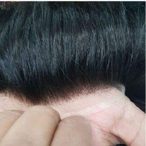 Pelo Human Hair Wig Patch for Men And Boys with Tape and Clips 100% Human Hair Toupee/Patch/Human Hair Wig Non Surgical Hair Loss Solution Natural Black/Brown Pack Of 1 (Front Lace, 10 * 7)