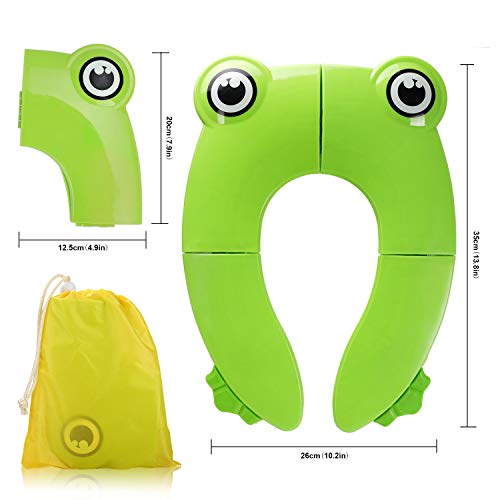 Kinder Toilettensitz, Faltbarer Toilettentrainer für Unterwegs, Tragbar Reise WC Sitz Kleinkind Töpfchentrainer mit Aufbewahrungstüte und WC Sitzbezüge (Grün) - Image 6