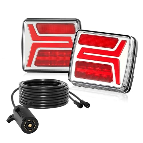 VEVOR Trailer Lights, 2PCS 12V Square Magnetic LED Trailer Tail Lights Kit with Stop Brake Turn Tail License Lamp, Waterproof Tow Lighting Kit with Wiring Harness for Boat Truck Camper RV Snowmobile