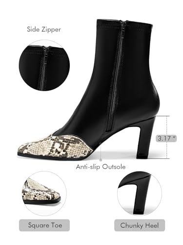 Coutgo Womens Ankle Boots Chunky Heel Square Toe Short GoGo Booties Side Zipper Winter Dress Shoes4