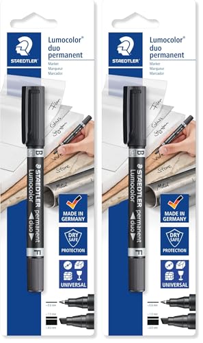 Staedtler Lumocolor - Pennarello Indelebile Nero Ricaricabile, Pennarelli Doppia Punta per Tutte le Superfici, Pennarelli Punta Grossa e Punta Fine ad Asciugatura Rapida, Cancelleria Scuola e Ufficio