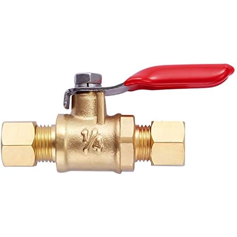 Litorange 1 Pack Lead-Free Brass Mini Ball Valve Shut Off Switch, 1/4 inch Compression by 1/4 Compression Fitting Cover