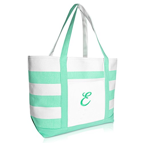 DALIX Monogram Beach Bag and Totes for Women Personalized Gifts Mint Green E