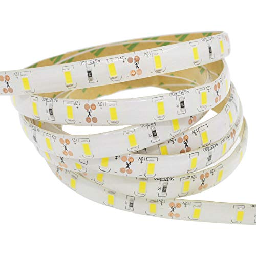 EKSAVE 12V LED Strip Light, SMD 5630 Flexible,Waterproof,16.4ft Tape Light for Home, Kitchen and More,White 6000K(No Power Adapter)