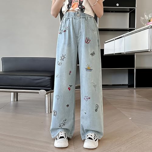 Girls 𝗬2K Graphic Jeans Cute Print Baggy Elastic High Waisted Straight Pant Teen Fall Loose Wide Leg Denim Pants2