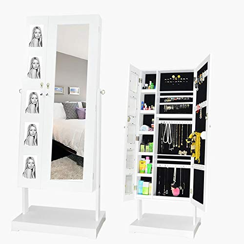 RENJIANFENG Marco Giratorio De 360 ° con Gabinete De Armario De Joyería De Doble Puerta, Marco Fotos Madera Maciza Espejo Gabinete Joyería, Espejo De Tocador Piso De Maquillaje Organizador De Joyería