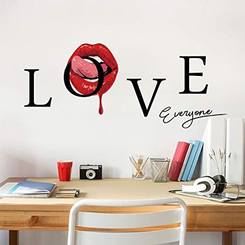 Sexy Red Lips Wall Decor, Love Everyone Quotes Wall Sticker Home Decals for Walls Home Decorations Wall Decals for Living Room Bedroom Removable Mural