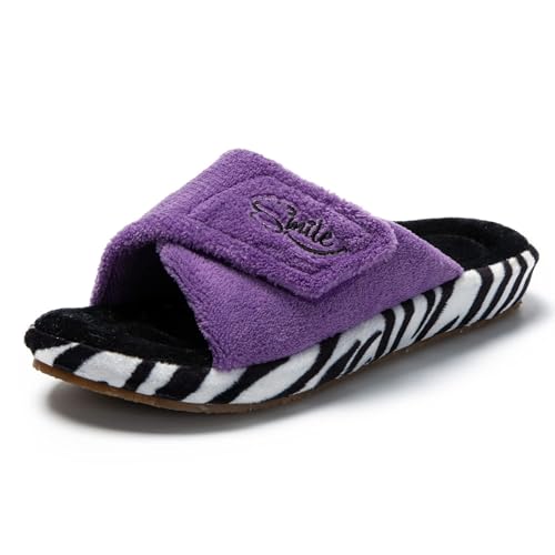 JOMIX Zapatillas Casa Mujer Invierno con Banda Ajustable Comodas Pantuflas Mujer Abiertas Zapatillas Mujer Casa con Plantilla Suave, Violeta, 37 EU