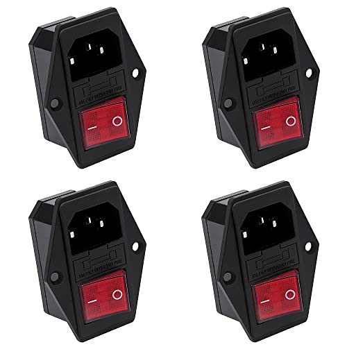 YIXISI 4 Pièces 10A 250V Interrupteur à Bascule de Puissance, Prise Encastrée pour Imprimante 3D, AC Prise d'alimentation du Module d'entrée IEC320 C14,...