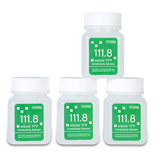 111.8 mS/cm Calibration Solution, Conductivity Salt Standard Buffer Solution for 5 in 1 Salinity Tester, EC Meter, TDS Meter, 7 in 1 Multi-Parameter Tester Calibration, 4 Bottles of 50mL