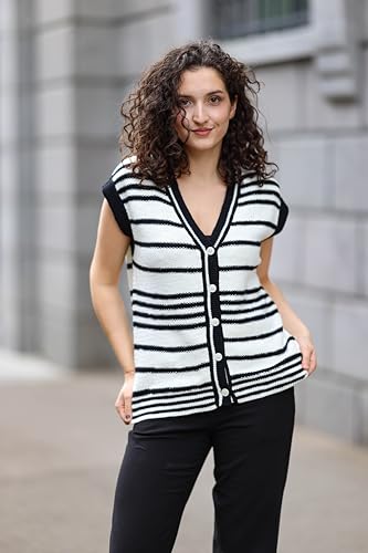 Dokotoo Sweater Vest Women Striped V Neck Button Vest for Women Vest Top Spring Cardigan Sweaters for Women 20252