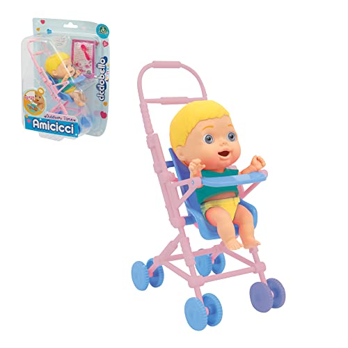 Cicciobello Amicicci, Stroller Single, carrinho de bebé de passeio e cadeira de cadeira de cadeira para alimentos, para amiguinhos de cicciobello, bonecos bebé, brinquedo + 3 anos, famosa (CC018000)