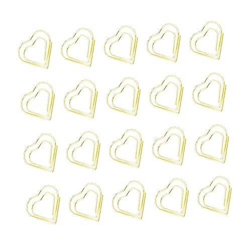 NUOBESTY 20pcs Heart-Shaped Bookmark Clips Creative Metal Paper Holder for Organizing Notes Photos Stylish Paper Clamp Golden
