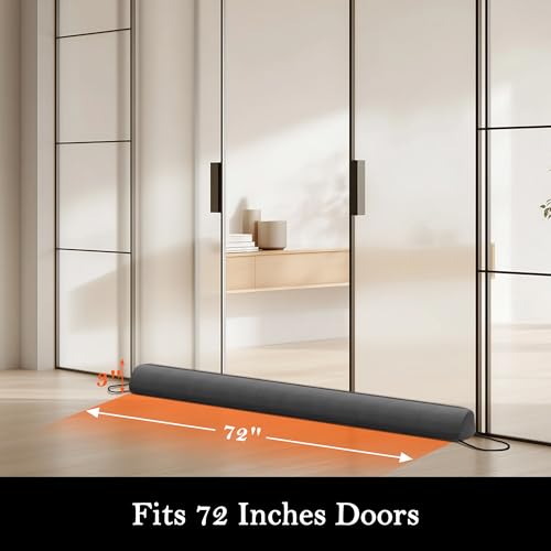 Image of Sunolga Door Draft Stopper Blocks Hot and Cold Air with Removable Washable Cover for Bottom of Door, All-Season Seal for Noise, Light, Wind, Door Sweep for Gaps Up to 3 inch, Home Essentials, 72 inch, Gray