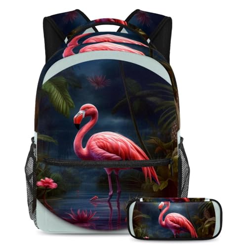 Sac à dos flamant rose cadeau scolaire complet avec trousse