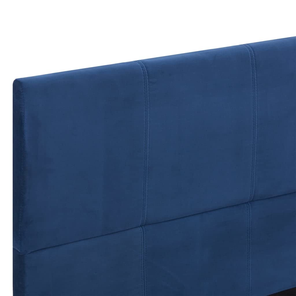 Niebieska rama łóżka z materiału 160 x 200 cm ze stelażem, konstrukcja z drewna i żelaza, eleganckie wzornictwo, trwałe, nadaje się do podwójnego łóżka, łóżko dziecięce, łóżko dla gości, sofa