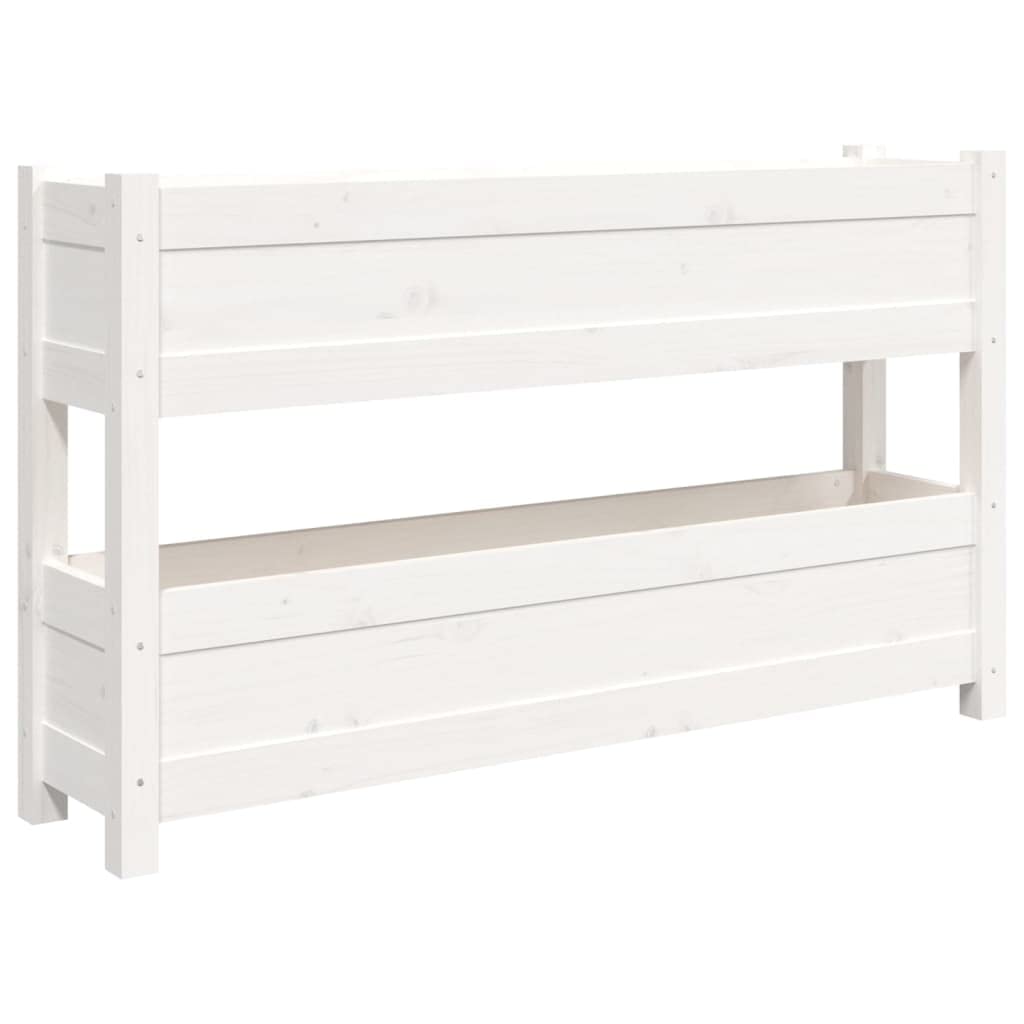 Jardinière blanche en pin massif 112cm | Bac à fleurs 2 niveaux pour balcon et terrasse