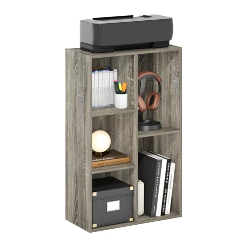 Image of Furinno LUDER Book Shelf, 5-Cube Bookshelf, Reversible Bookcase, 9.4 x 19.5 x 31.5, Easy Assembly, for Living Room, Bedroom, Home Office, French Oak