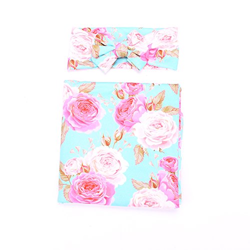 Image of Galabloomer Baby Sleep Swaddle Blanket Large and Bow Headband Set 47 inch X 47 inch