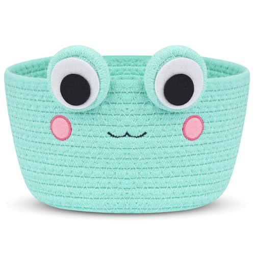 Hkojewp Small Storage Basket, Cute Baby Toy Storage Basket, Frog Cotton Rope Woven Baskets for Nursery, Blanket Basket Organize Laundry Baby Towels for Gift｜Cat Dog Bin Toys