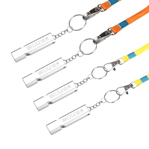 Survival Whistles 4-Pack & 6-Pack, Aluminum Emergency Safety Whistle with Lanyard and Keychain, Waterproof & Unbreakable for Hiking, Camping, Dog Training, Coaching, Emergency Kits
