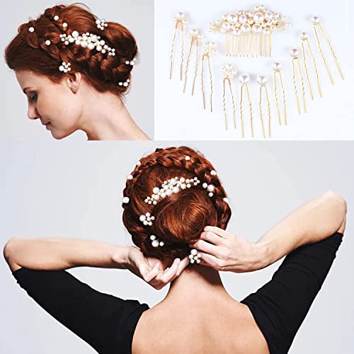 Accesorios de cabello con perlas doradas para boda, 11 piezas miniatura 5