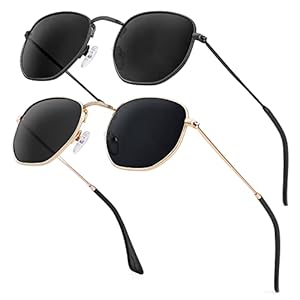 KALIYADI Sunglasses for Women and Men, Polarized Square UV Protection, Trendy Metal Frame Hexagon Sunglasses