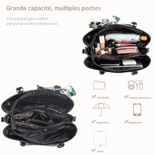 Sac epaule en PU cuir multipoches et grand sac de shopping pour femme - 3