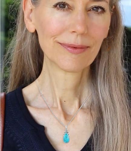 Genuine Turquoise Birth Flower Pendant Necklace, Sterling Silver Vintage Native Western Jewelry Birthdays Gift for Women4