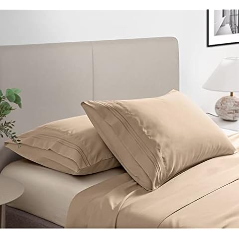 P Pothuiny 100% Microfiber Pillow Cases - Super Soft Beige Pillow Cases 20" x 30" - Set of 2 Standard/Queen Pillowcase Covers Pillow Protector - Wrinkle, Fade and Stain Resistant Cover