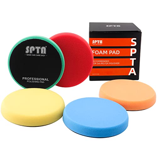 SPTA Polissage Pad, Tampon de polissage, 5 Pièces 150mm Éponge de Polissage Kit de Polissage pour Voiture Polisseur Tampon Pad disque polissage pour 150mm RO/DA Double Action polisseuse Polissage