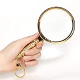 Bildschirmlupe aus Metall, 90 mm, optische Linse, Holzbox, goldene 6-fache Handlupe mit LED-Licht