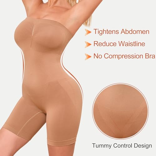 Image of HOMETA Strapless Bodysuit Shapewear Tummy Control for Women Seamless Full Body Shaper Shaping Shorts with Removable Straps
